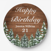 Snowy Wood & Forest Country Pine Happy Birthday Pappteller (Vorderseite)