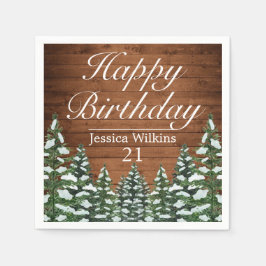 Snowy Wood & Forest Country Pine Happy Birthday Serviette