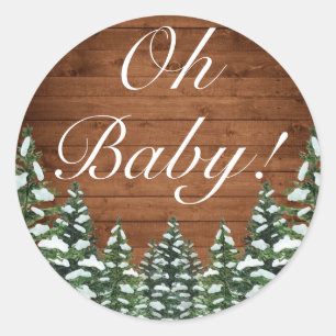 Snowy Wood & Forest Country Pine OH BABY Runder Aufkleber