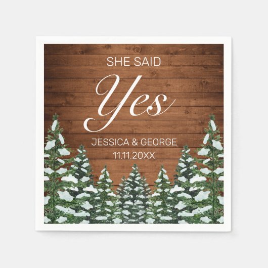 Snowy Wood & Forest Country Pine Sie sagte ja Serviette (Vorderseite)