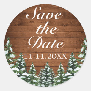 Snowy Wood & Forest Country Save the Date Hochzeit Runder Aufkleber