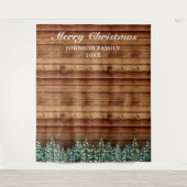 Snowy Wood Forest Frohe Weihnachts-Foto Hintergrun Wandteppich (Vorderseite)