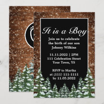 Snowy Wood Forest Pine Baby Boy Birth Celebration