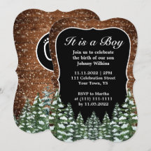 Snowy Wood Forest Pine Baby Boy Birth Celebration