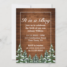 Snowy Wood Forest Pine Baby Boy Birth Celebration