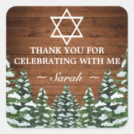 Snowy Wood & Forest Pine Bar Bat Mitzvah Vielen Da Quadratischer Aufkleber