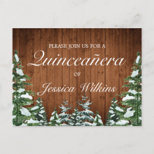 Snowy Wood Forest Quinceañera Einladung Postkarte