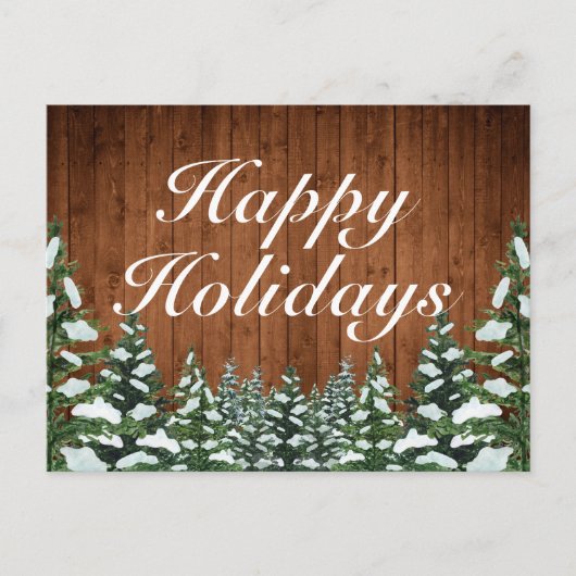 Snowy Wood & Forest Rural Happy Holidays Gruß Ankündigungspostkarte (Vorderseite)