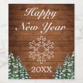 Snowy Wood & Forest Rural Happy New Year Snowflake Weinetikett (Einzelnes Label)