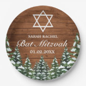Snowy Wood & Forest Rural Pine Bar Bat Mitzvah Pappteller (Vorderseite)