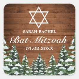 Snowy Wood & Forest Rural Pine Bar Bat Mitzvah Quadratischer Aufkleber