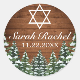 Snowy Wood & Forest Rural Pine Bar Bat Mitzvah Runder Aufkleber
