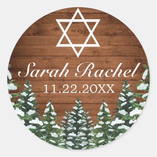 Snowy Wood & Forest Rural Pine Bar Bat Mitzvah Runder Aufkleber (Vorderseite)