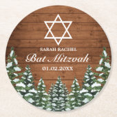 Snowy Wood & Forest Rural Pine Bar Bat Mitzvah Runder Pappuntersetzer (Vorderseite)