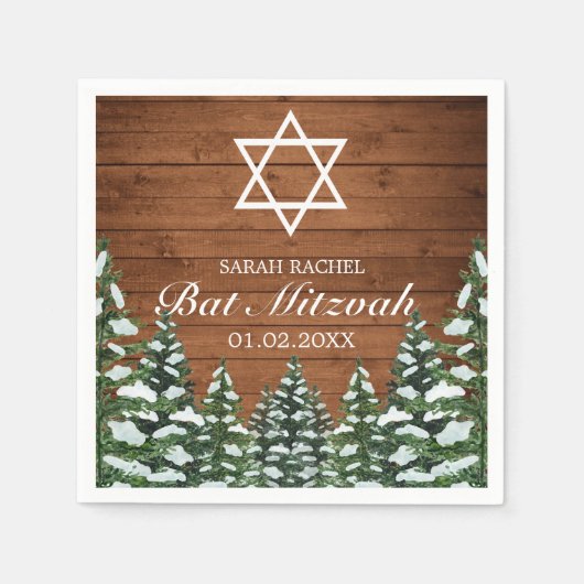 Snowy Wood & Forest Rural Pine Bar Bat Mitzvah Serviette (Vorderseite)