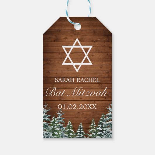 Snowy Wood & Forest Rural Pine Bat Mitzvah Geschenkanhänger (Vorderseite)