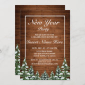 Snowy Wood & Forest Rural Pine New Year Party Einladung (Vorne/Hinten)