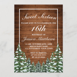 Snowy Wood & Forest Rural Pine Tiara Sweet 16 Einladung