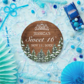 Snowy Wood & Forest Rural Pine Tiara Sweet 16 Pappteller (Party)