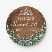 Snowy Wood & Forest Rural Pine Tiara Sweet 16 Pappteller (Vorderseite)