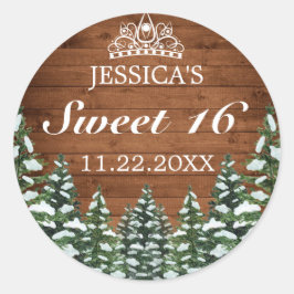 Snowy Wood & Forest Rural Pine Tiara Sweet 16 Runder Aufkleber