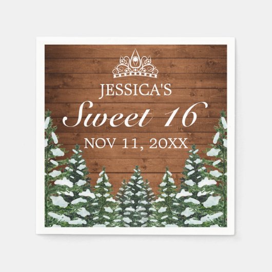 Snowy Wood & Forest Rural Pine Tiara Sweet 16 Serviette (Vorderseite)