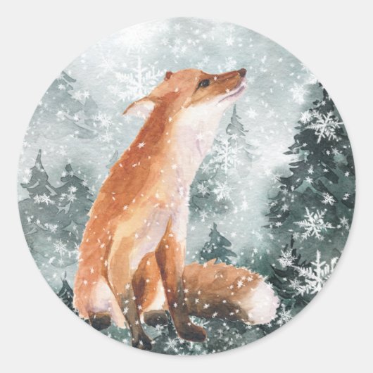 Snowy Woodland Mountain Forest Red Fox 2 Runder Aufkleber (Vorderseite)