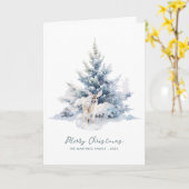 Snowy Woodland Pine Deer Frohe Weihnachtswohnung Karte (Gelbe Blume)