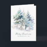 Snowy Woodland Pine Rabbit Frohe Weihnachten gekla Karte<br><div class="desc">Eine süße Kaninchenfamilie erfroren in schneebedeckten Winterkiefern. Frohe Weihnachten ist in einem einfachen Skript unten geschrieben,  mit einer zusätzlichen Zeile nach,  um das Design weiter anpassen. Der gesamte Text auf dieser Karte kann bearbeitet werden. Es gibt eine Weihnachtsbotschaft,  die Sie auf der Rückseite personalisieren können.</div>