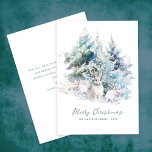 Snowy Woodland Pine Rabbit Frohe Weihnachtswoche<br><div class="desc">Eine süße Kaninchenfamilie erfroren in schneebedeckten Winterkiefern. Frohe Weihnachten ist in einem einfachen Skript unten geschrieben,  mit einer zusätzlichen Zeile nach,  um das Design weiter anpassen. Der gesamte Text auf dieser Karte kann bearbeitet werden. Es gibt eine Weihnachtsbotschaft,  die Sie auf der Rückseite personalisieren können.</div>