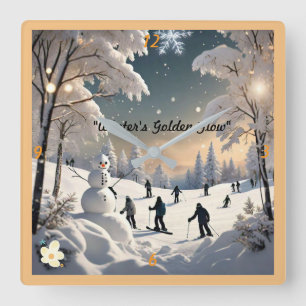 "Snowy Woodland Walk" Quadratische Wanduhr