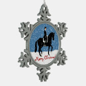 Snowydressage-Pferdeweihnachten Schneeflocken Zinn-Ornament (Links)