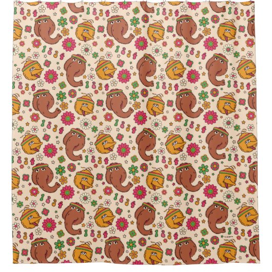 Snuffleupagus und Big Bird Groovy Blume Muster Duschvorhang (Vorderseite)