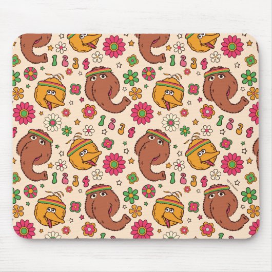 Snuffleupagus und Big Bird Groovy Blume Muster Mousepad (Vorne)