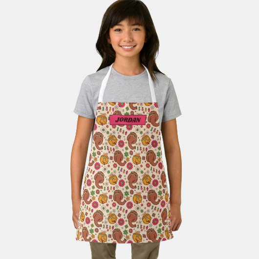 Snuffleupagus und Big Bird Groovy Blume Muster Schürze (Insitu)