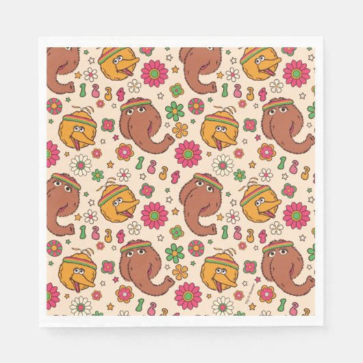 Snuffleupagus und Big Bird Groovy Blume Muster Serviette (Vorderseite)