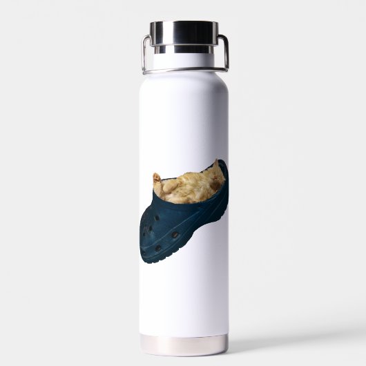 "Snug as a Bug: The Kitten's Croc Nickerchen" Trinkflasche (Rückseite)