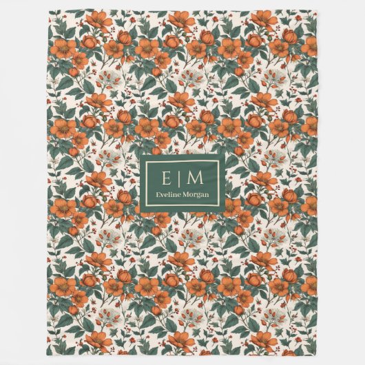 Snug Autumn Flowers Terracotta Rustic Green Tones Fleecedecke (Vorderseite)