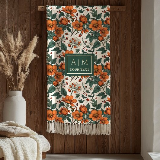 Snug Autumn Flowers Terracotta Rustic Green Tones  Fleecedecke