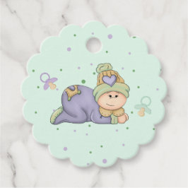 Snuggle Baby Boy - Green & Lila Baby Dusche Geschenkanhänger