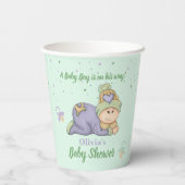 Snuggle Baby Boy - Green & Lila Baby Dusche Pappbecher (Rückseite)