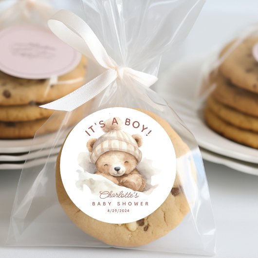 Snuggle Bear Baby Dusche Es ist ein Junge Runder Aufkleber