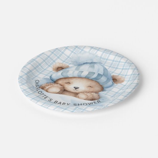 Snuggle Bear Baby Dusche Pappteller (Schrägansicht)