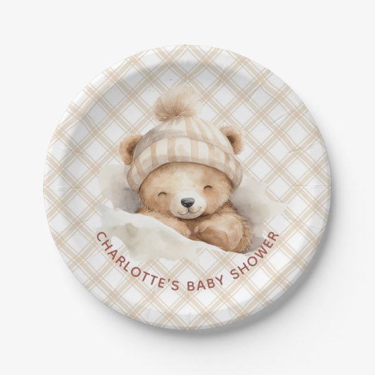Snuggle Bear Baby Dusche Pappteller (Vorderseite)