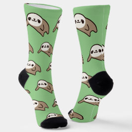 Snuggle Kawaii Brown Sloths: Gemütliche grüne Sock Socken