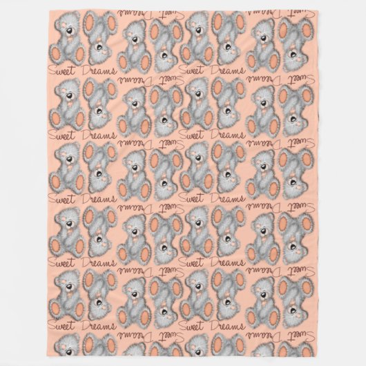 Snuggle Sweet Dreams Teddy-pfirsichgelb Fleecedecke (Vorderseite)