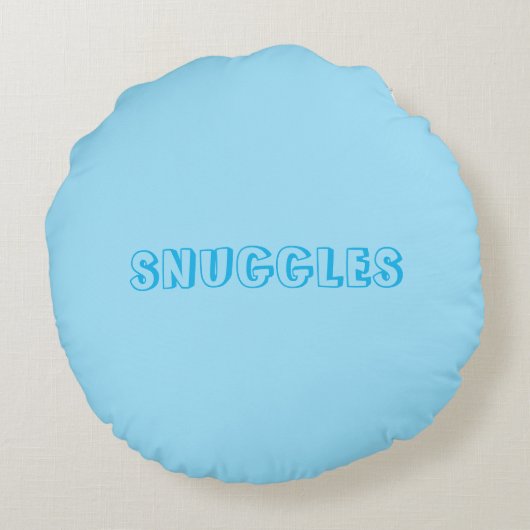 "Snuggles" Hellblau Rundes Kissen (Rückseite)