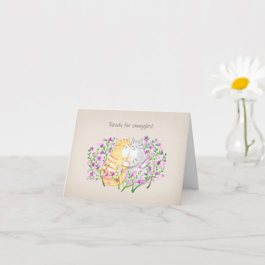 Snuggling Cats in Floral Garden Cute I Love You Karte (Kleines Gewächs)