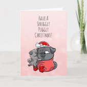 Snuggly Puggly Black Mops Weihnachtskarte Karte (Vorderseite)