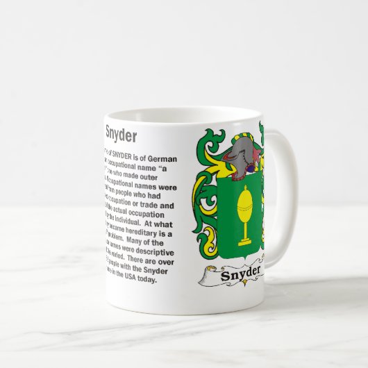 Snyder Familien-Wappen Tasse (VorderseiteRechts)